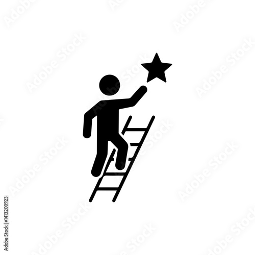 Person on Ladder Reaching Star for Ambition Icon