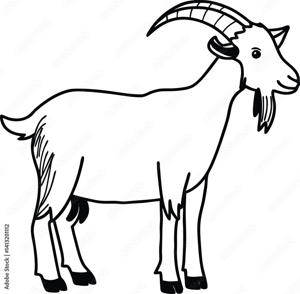 Fototapeta premium Cute Black and White Goat Illustration with Simple Line Art Style