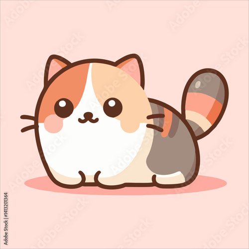 Cute baby kitten cartoon vector in soft colors with sweet expression and fluffy tail perfect for nursery graphics animal themed art and pet branding

