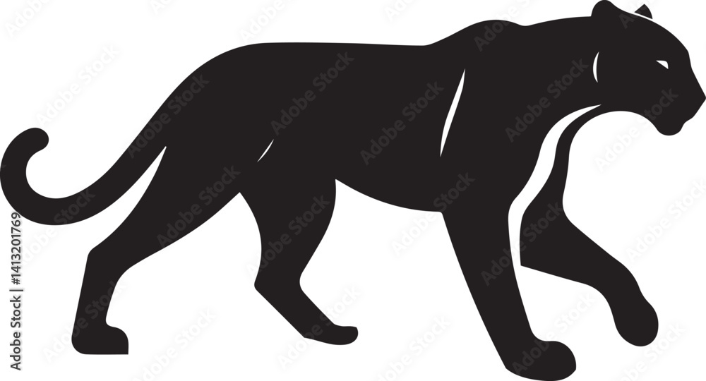Obraz premium Black Panther Silhouette Vector Walking in Side Profile