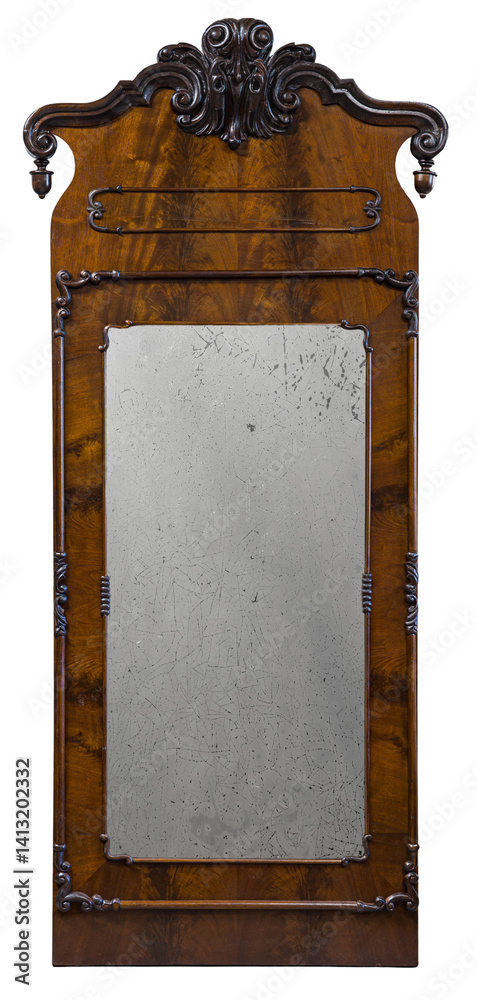 Elegant antique mirror with intricate woodwork and vintage design showcased indoors