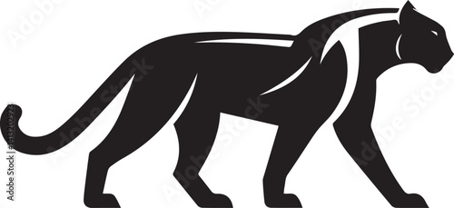 Black Panther Silhouette Vector Walking in Side Profile

