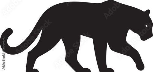 Black Panther Silhouette Vector Walking in Side Profile

