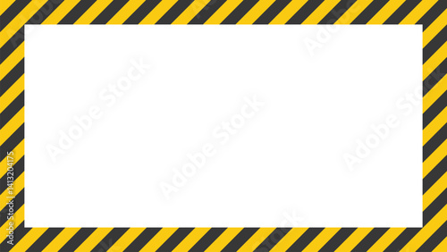 Caution sign frame with diagonal yellow and black stripes. Empty alert banner template for hazard warning, safety message or construction zone sign, isolated vector illustration.