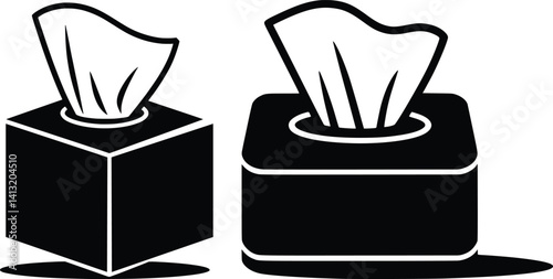 Tissue Box Icons Set, Black and White Minimal Hygiene Vector Design.