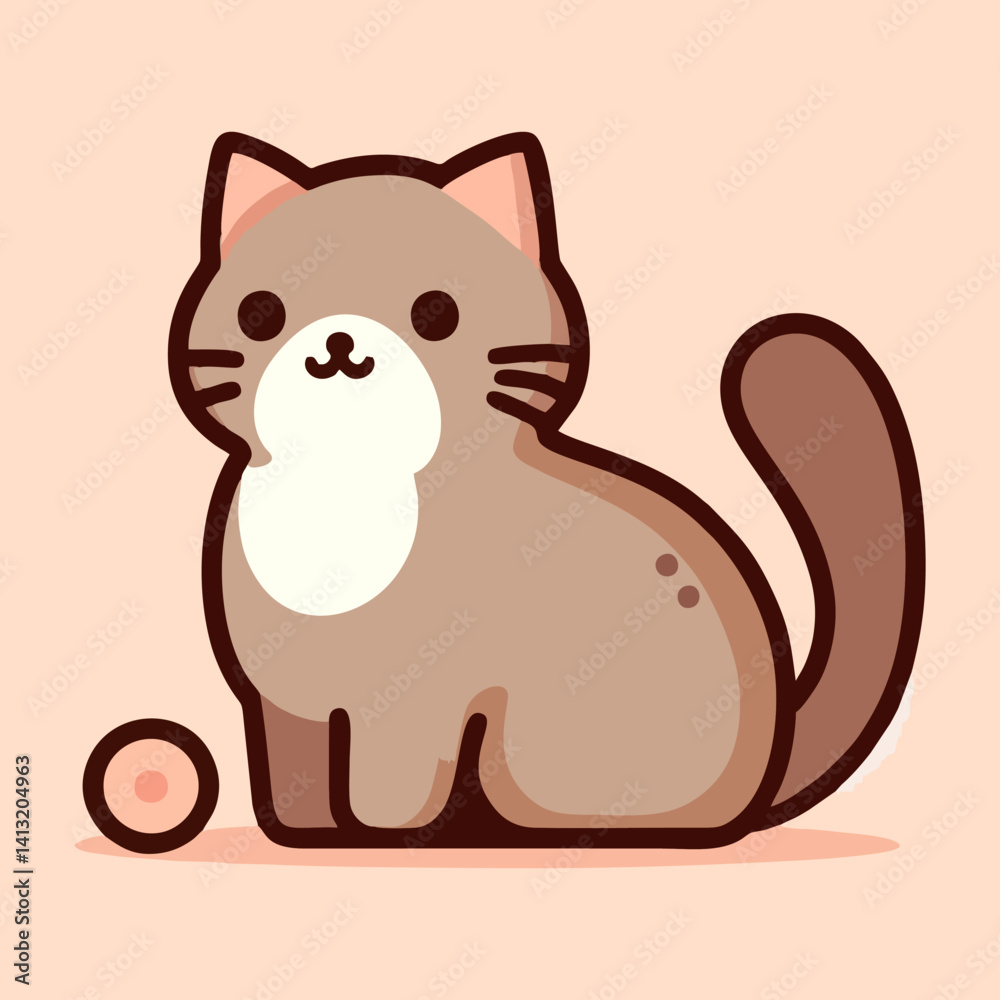 Cartoon cat character in vector with sleepy face curled tail and fluffy ears great for cozy animal themes pet branding and children’s digital content Cartoon cat character in vector with sleepy face curled tail and fluffy ears great for cozy animal themes pet branding and children’s digital content