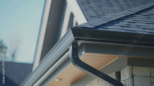 Roofing contractor installing new gutters on house. Featuring gutter installation