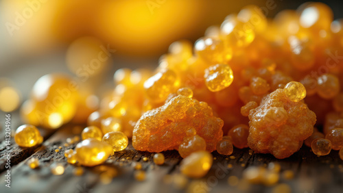 Tiny THC crystals, known as THCa or Tetrahydrocannabinolic Acid, on a surface. photo