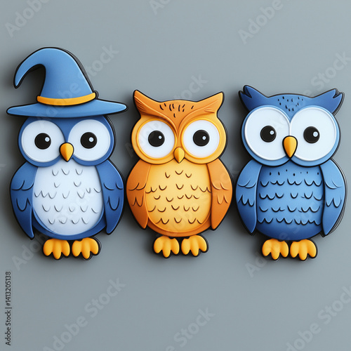 Set of tiny enchanted owls