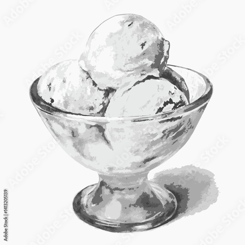 Ice cream scoops in a glass bowl on a light background for dessert concept