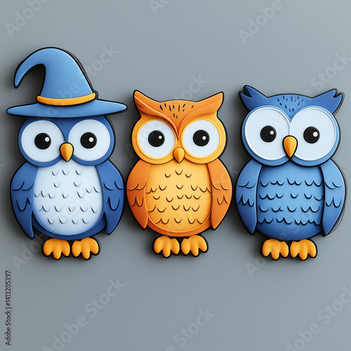 Set of tiny enchanted owls