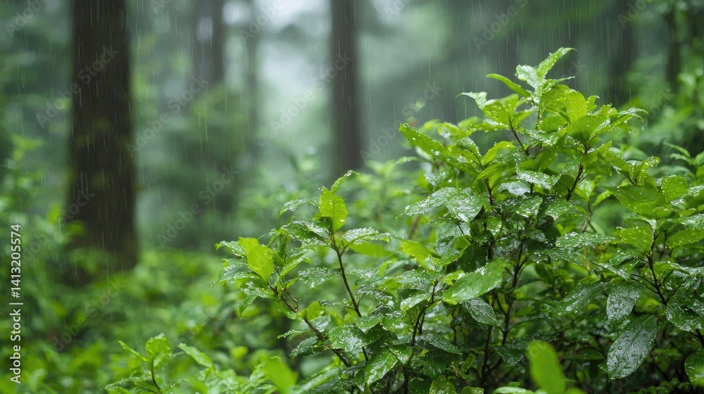 Obraz premium Lush green forest rain nature photography tranquil peaceful environment