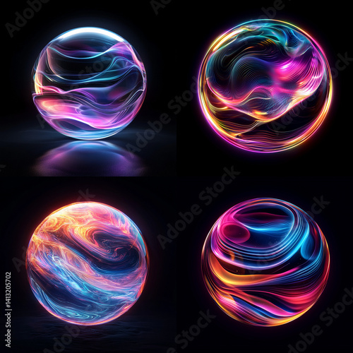 set of colorful glowing spheres