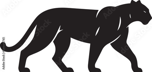 Black Panther Silhouette Vector Walking in Side Profile

