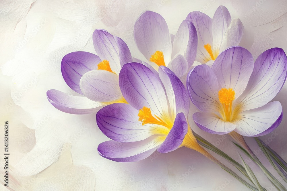 Fototapeta premium Beautiful purple crocus flowers floral spring bloom nature painting art
