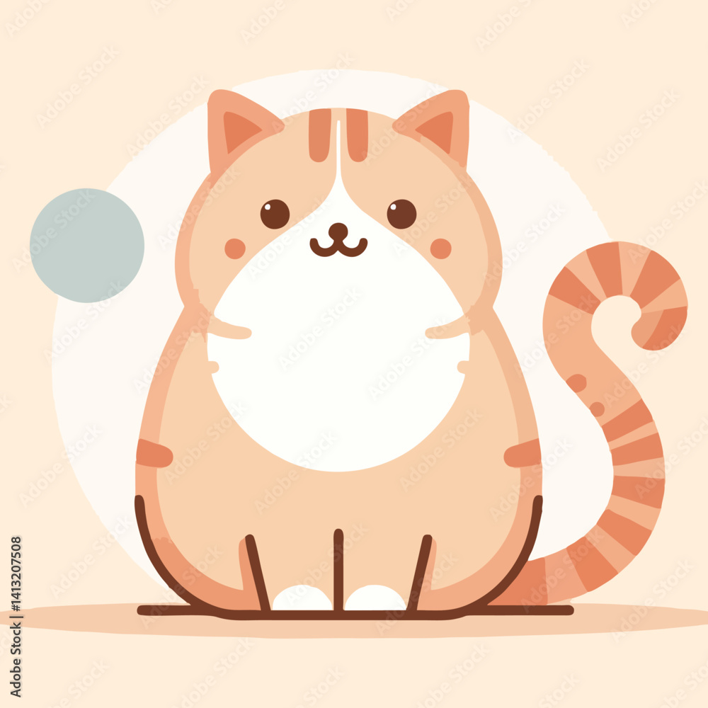 Fototapeta premium Orange tabby cat cartoon vector with stripes fluffy fur and cute eyes ideal for pet illustrations kids storybooks and animal themed art products