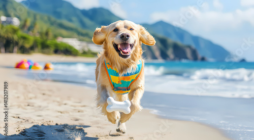 dog playing on the beach