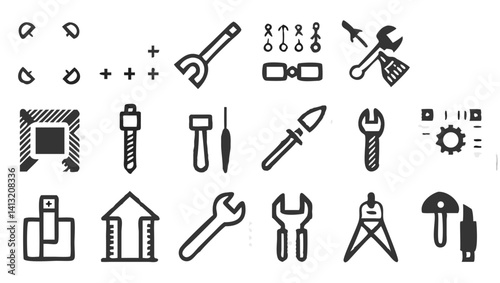 Diverse tool icons design set grayscale aesthetic simple minimalist style perfect for app or website