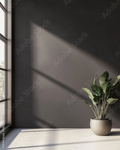 Modern Minimalist Room Interior with Grey Wall and Sunlight