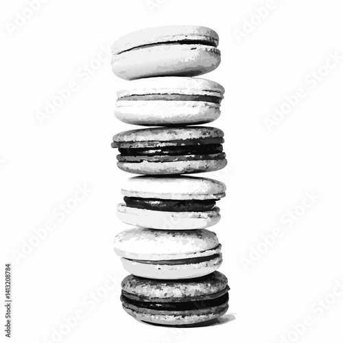 Monochromatic macarons stacked on top of each other. Perfect for high-end patisserie branding, restaurant menus, upscale food blogs, packaging design, and culinary magazines.  