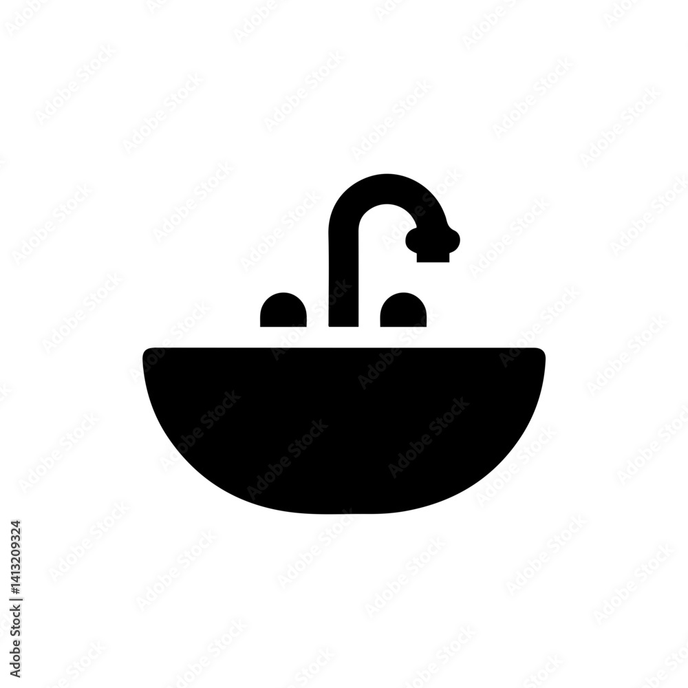 Sink with Tap Icon Black Flat Style Minimal Shape Sink with Tap Icon Black Flat Style Minimal Shape