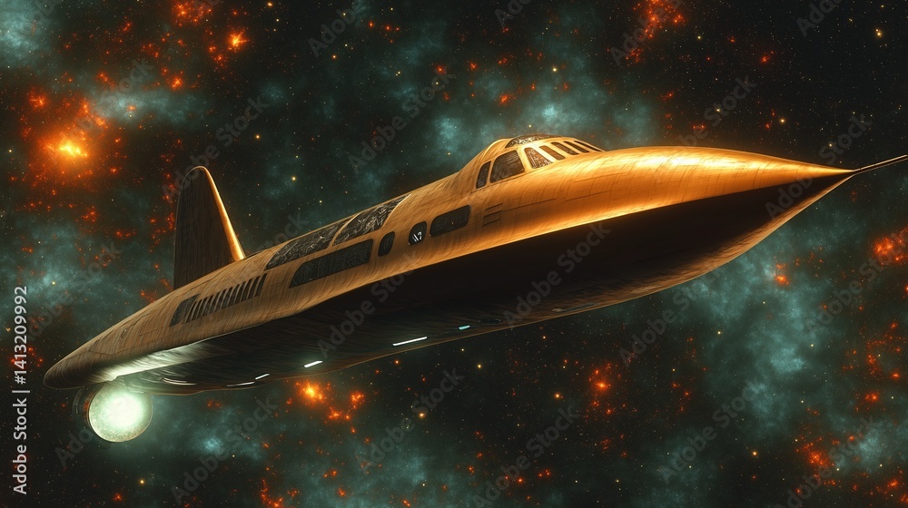 Obraz premium Spacecraft gliding through the cosmos between planets