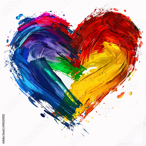 heart shape with paint strokes in pride flag rainbow colors