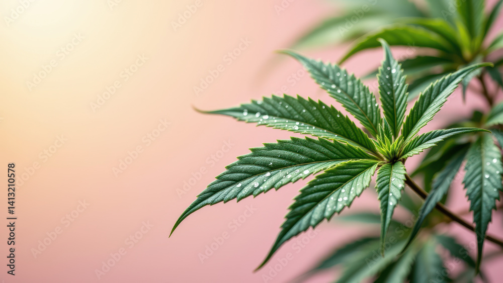 Fototapeta premium A close-up of a vibrant marijuana bud with dew drops on it, highlighting its freshness and potency.