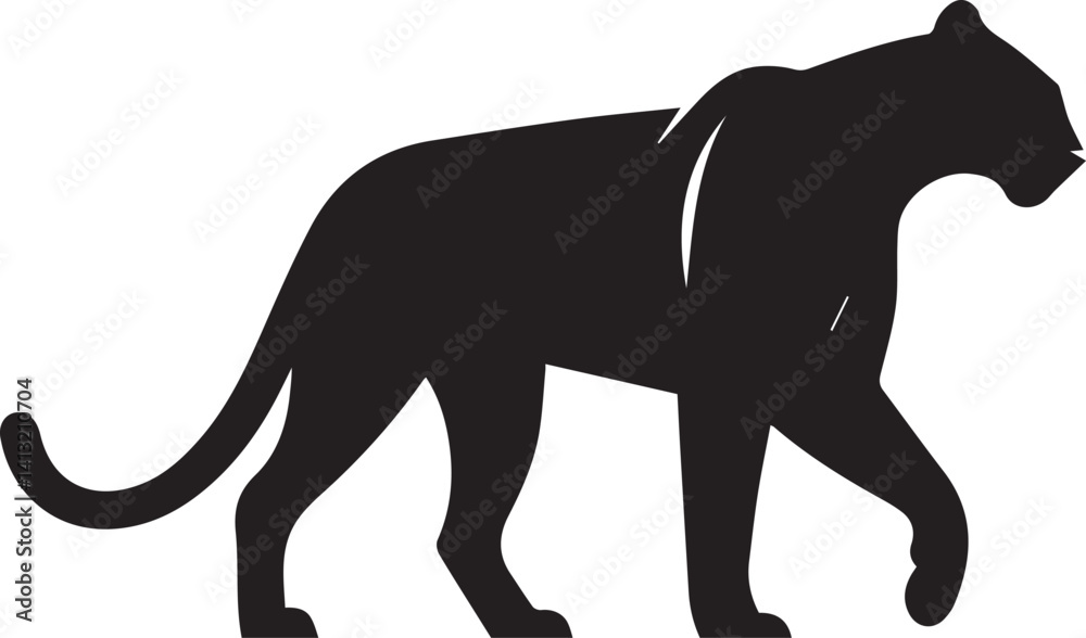 Fototapeta premium Black Panther Silhouette Vector Walking in Side Profile