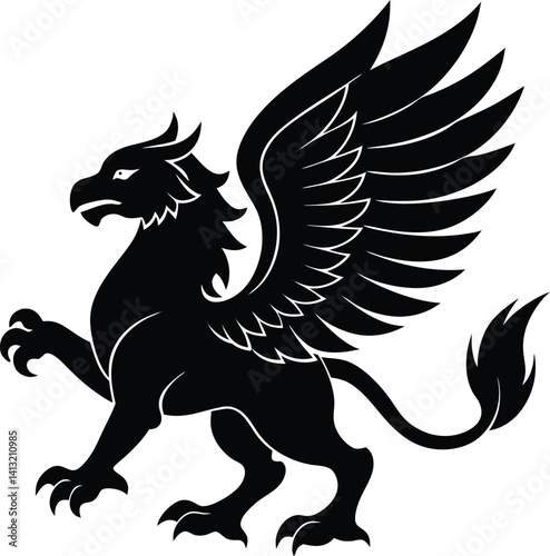 Silhouette of a Mythical Griffin Symbol in Striking Black Design

