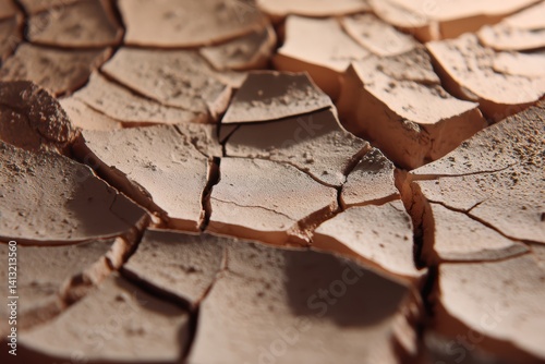 Cracked, dry clay soil form...
