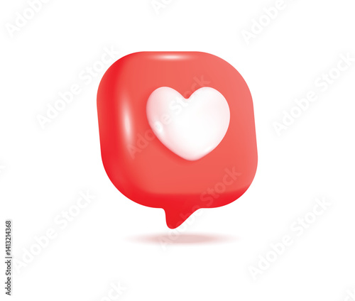 3D icon chat button with white heart