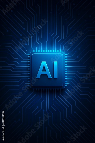 Artificial Intelligence Chip on Futuristic Circuit Board - 3D Illustration