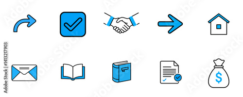 Collection of outline icons for various concepts in flat design