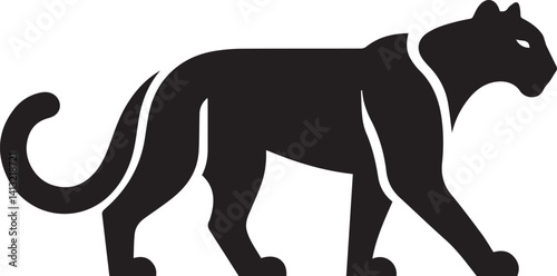 Black Panther Silhouette Vector Walking in Side Profile

