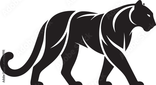 Black Panther Silhouette Vector Walking in Side Profile

