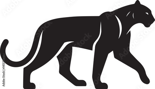 Black Panther Silhouette Vector Walking in Side Profile

