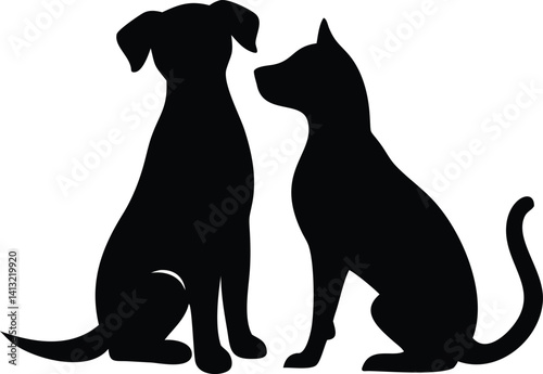 dog and cat sitting silhouette vector 