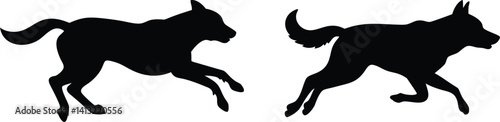 set of running dog silhouettes 