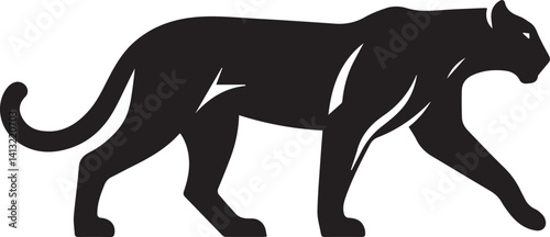 Black Panther Silhouette Vector Walking in Side Profile

