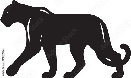 Black Panther Silhouette Vector Walking in Side Profile

