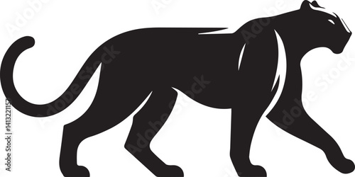 Black Panther Silhouette Vector Walking in Side Profile

