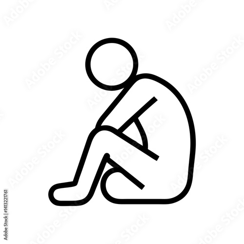 Sad figure sitting alone in outline style