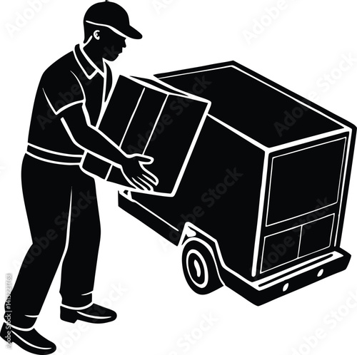 Silhouette of Delivery driver unloading box