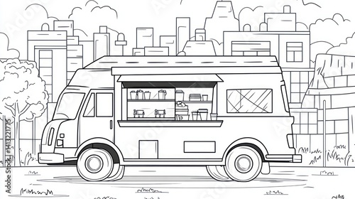 Coloring page food truck city
