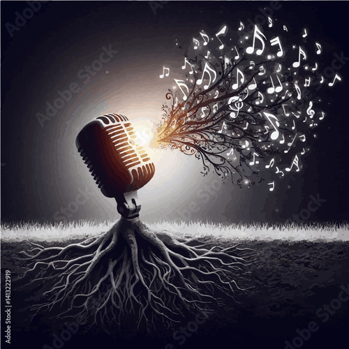retro microphone on dark background