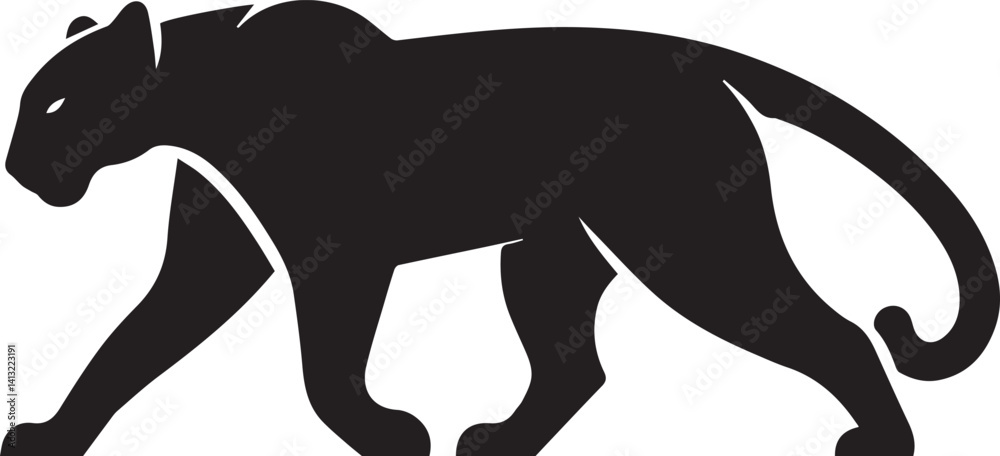 Obraz premium Black Panther Silhouette Vector Walking in Side Profile