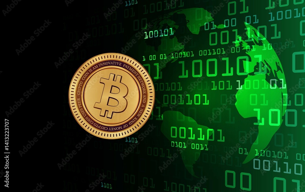 images of the bitcoin-btc logo on a digital background. 3d illustrations.