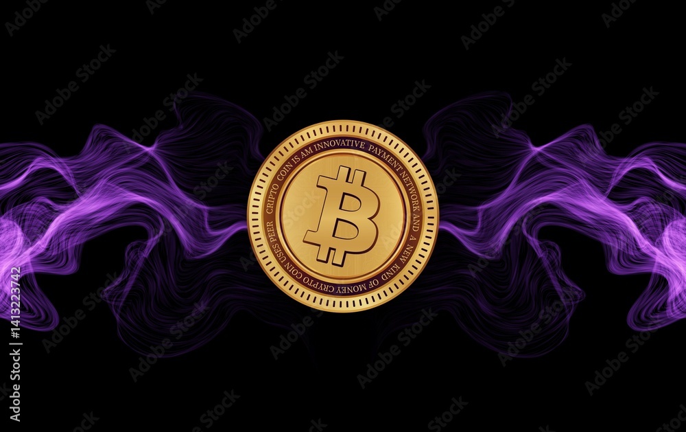 images of the bitcoin-btc logo on a digital background. 3d illustrations.