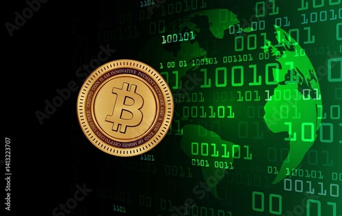 Obraz na płótnie images of the bitcoin-btc logo on a digital background. 3d illustrations. w salonie